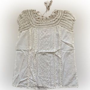 TLC New vintage gauzy cotton top with crochet and embroidery granny crochet